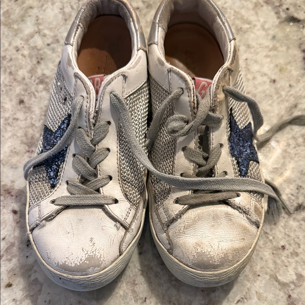 Golden Goose Kids White and Glittery Blue Sneakers size 31